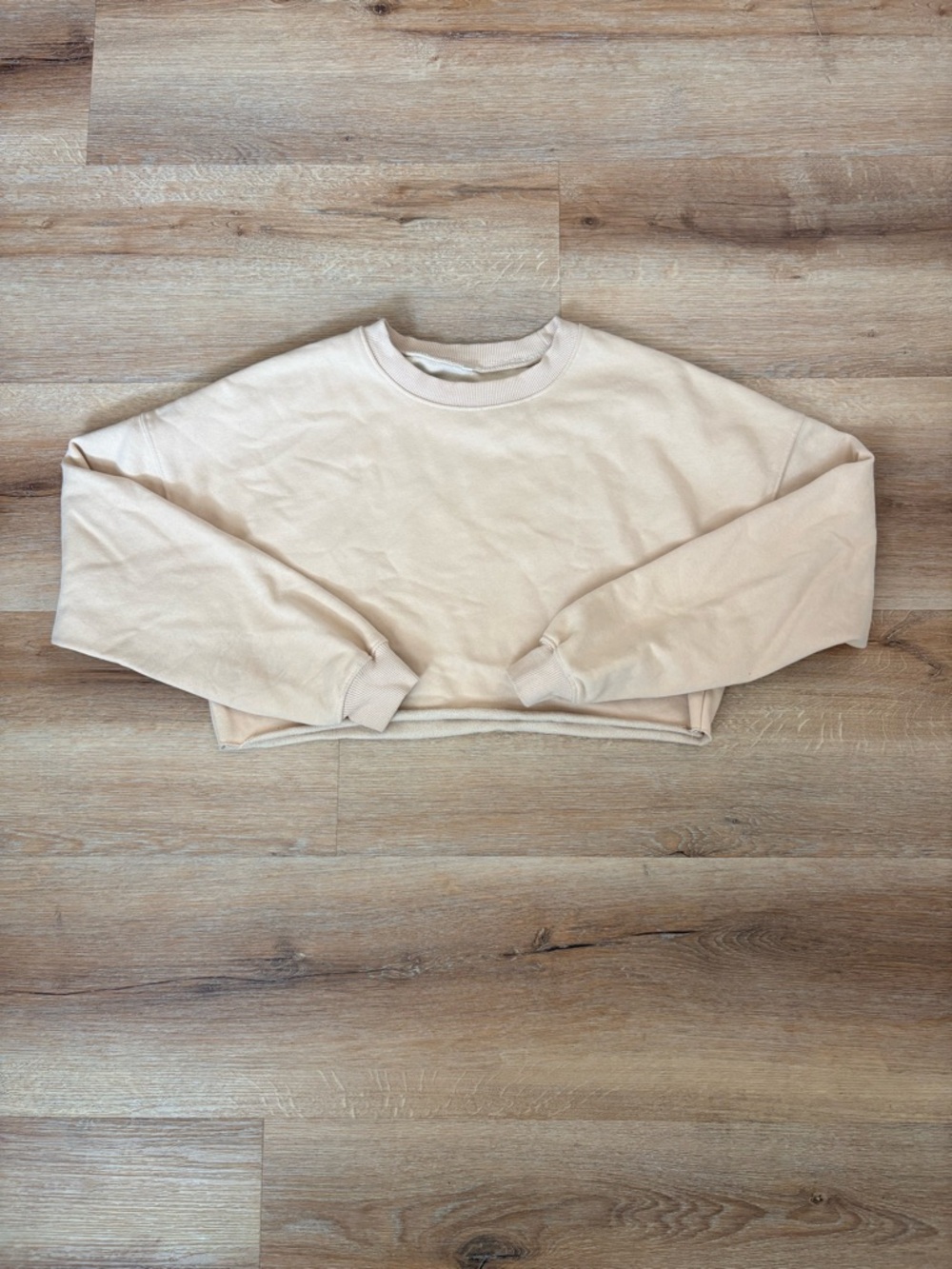 Cropped Crewneck Sweatshirt in Light Beige